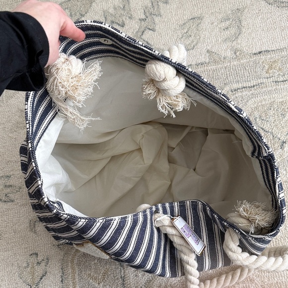 Striped Tote Bag with Rope Handle - Picture 2 of 2